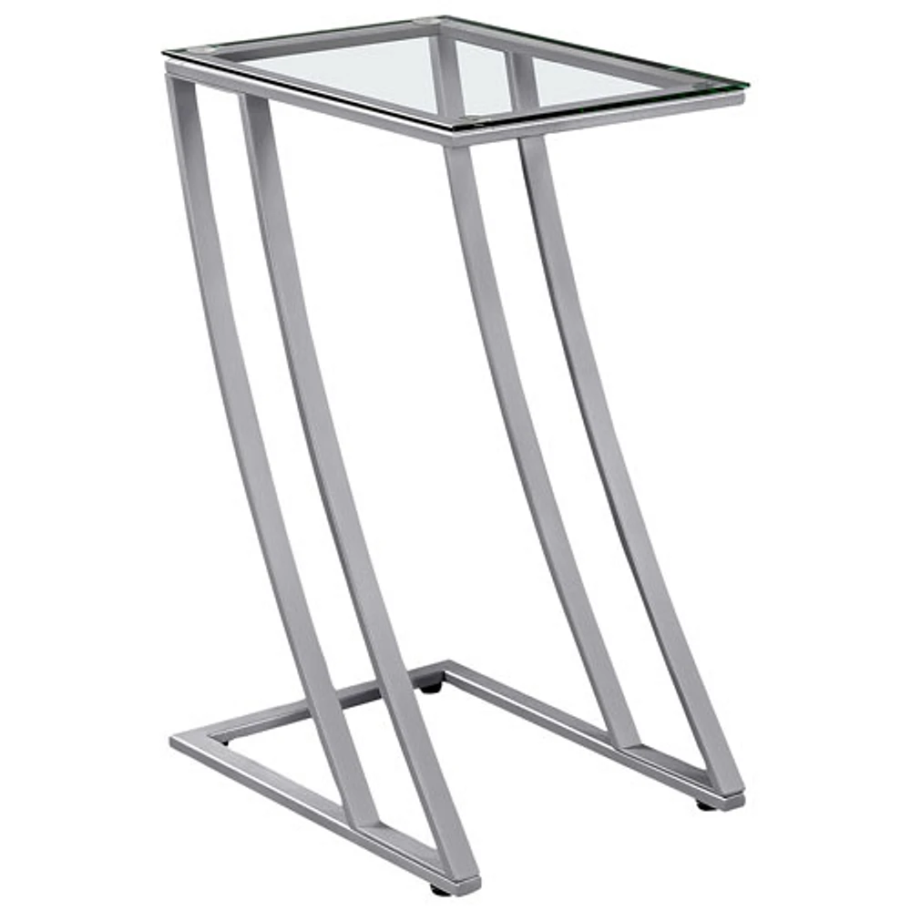 Monarch Contemporary Rectangular End Table With Tempered Glass Top - Silver