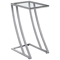 Monarch Contemporary Rectangular End Table With Tempered Glass Top - Silver