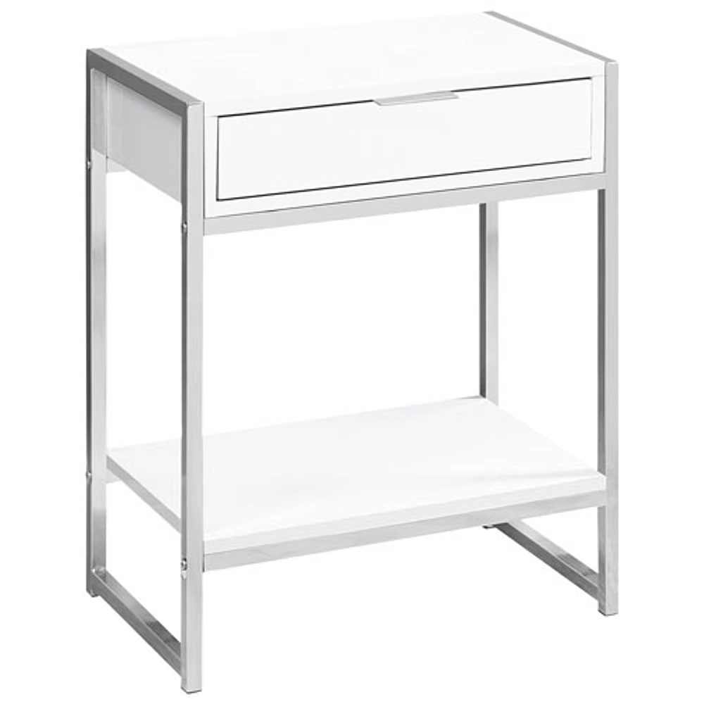 Monarch Modern Rectangular End Table With Drawer and Shelf - White/Chrome