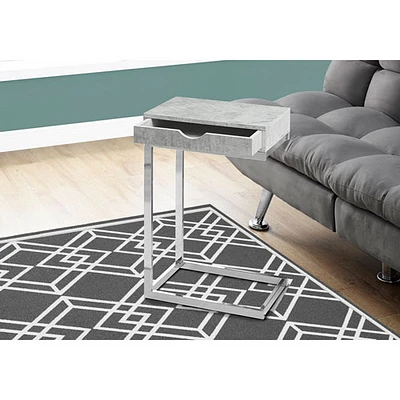 Table de bout rectangulaire moderne en forme de C avec tiroir de Monarch - Gris ciment/Chromé