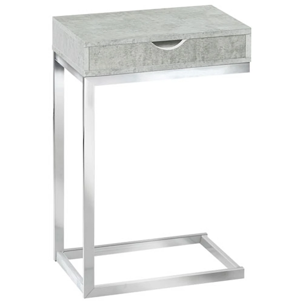 Table de bout rectangulaire moderne en forme de C avec tiroir de Monarch - Gris ciment/Chromé