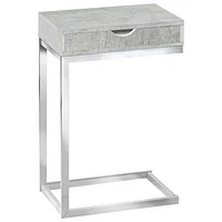 Table de bout rectangulaire moderne en forme de C avec tiroir de Monarch - Gris ciment/Chromé
