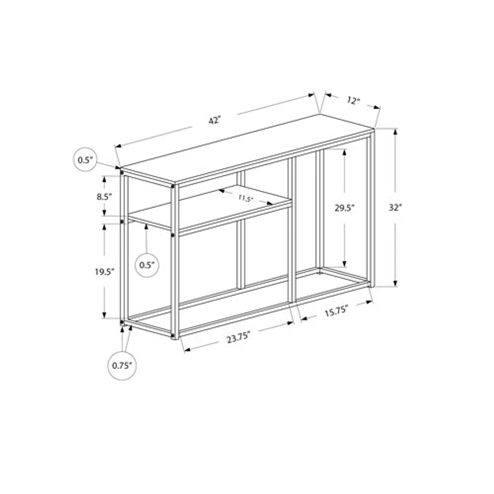 Monarch Modern Rectangular Console Table With Shelf - Grey