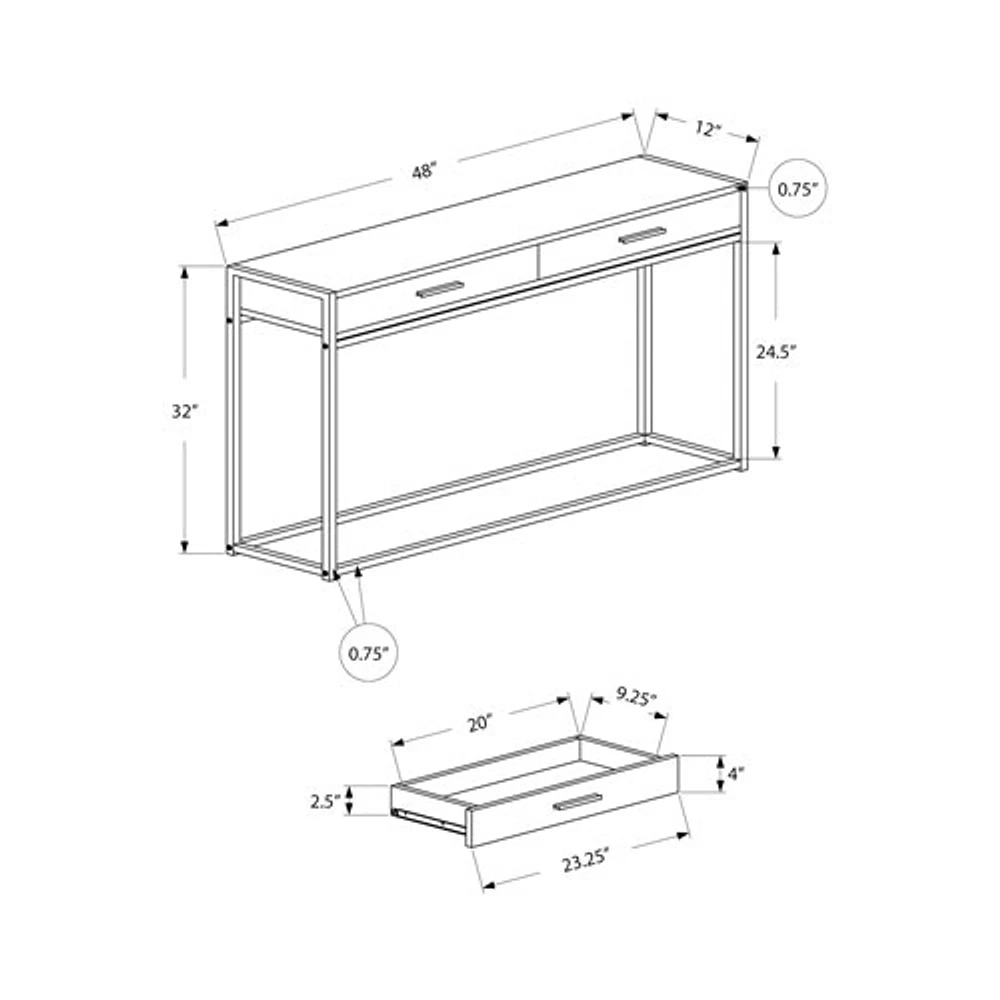 Console rectangulaire moderne avec 2 tiroirs de Monarch