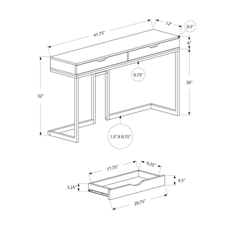 Monarch Modern Rectangular Console Table With 2 Drawers - Cappuccino