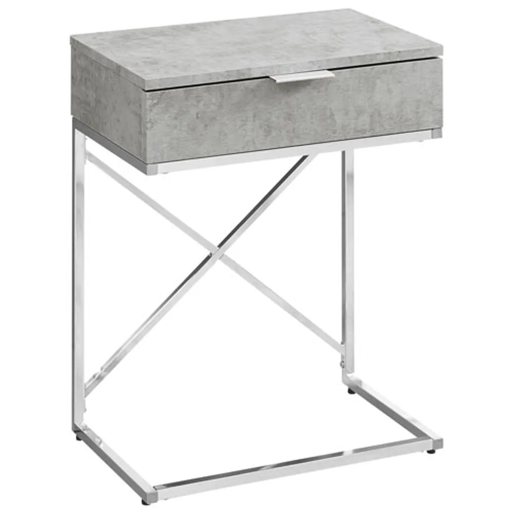 Table d'appoint rectangulaire contemporaine avec rangement de Monarch - Gris ciment/Chromé