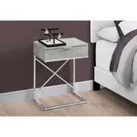 Monarch Contemporary Rectangular Accent End Table With Storage - Cement Grey/Chrome