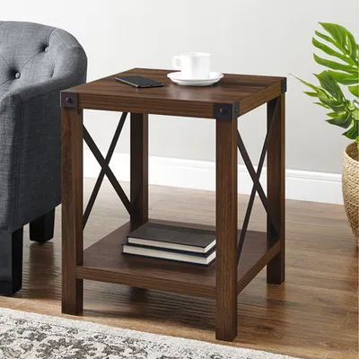 Winmoor Home Transitional Rustic Wood Side Table - Dark Walnut