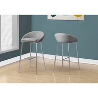 Fabric Contemporary Bar Height Barstool - Set of 2 - Grey/Chrome