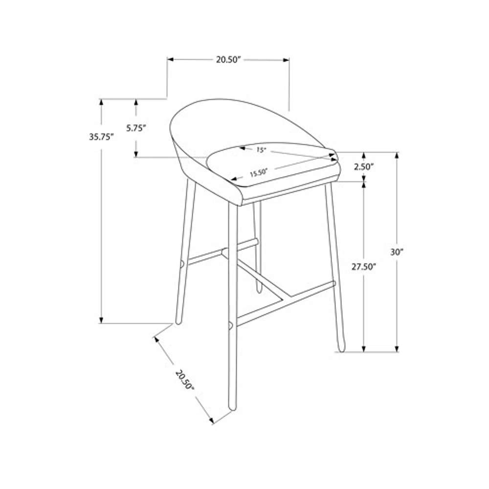 Fabric Contemporary Bar Height Barstool - Set of 2 - Grey/Chrome