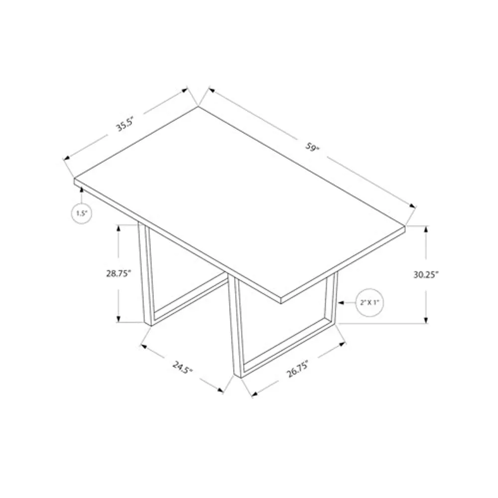 Contemporary U-Leg 4-Seat Rectangular Dining Table - Dark Grey/Chrome