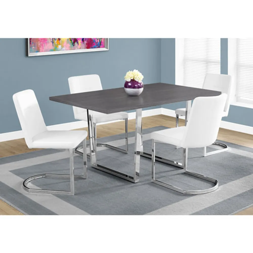 Contemporary U-Leg 4-Seat Rectangular Dining Table - Dark Grey/Chrome