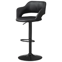 Leather-Look Contemporary Adjustable Height Barstool - Black