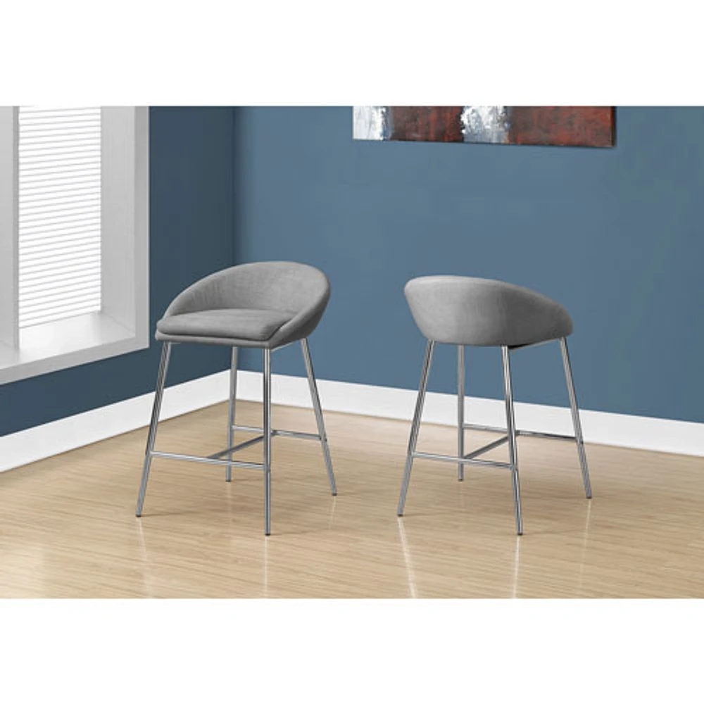 Fabric Contemporary Counter Height Barstool - Set of 2 - Grey/Chrome