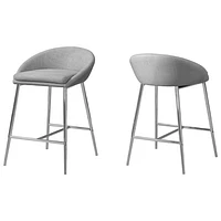 Fabric Contemporary Counter Height Barstool - Set of 2 - Grey/Chrome