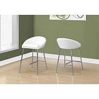 Leather-Look Contemporary Counter Height Barstool - Set of 2 - White/Chrome