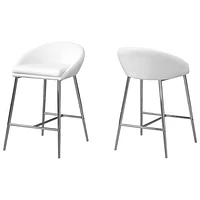 Leather-Look Contemporary Counter Height Barstool - Set of 2 - White/Chrome