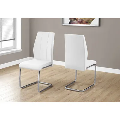 Chaise de salle à manger contemporaine en similicuir avec pattes en U - Ensemble de 2 - Blanc/Argent