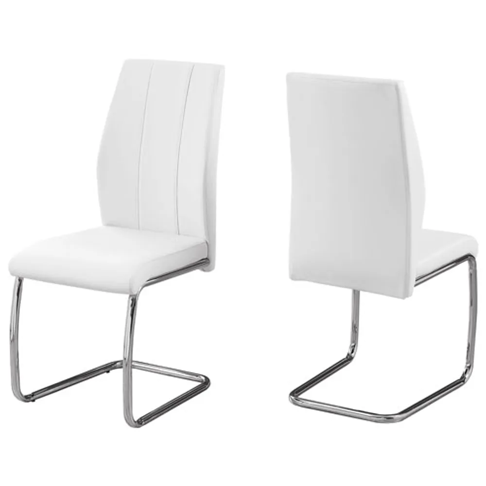 Chaise de salle à manger contemporaine en similicuir avec pattes en U - Ensemble de 2 - Blanc/Argent