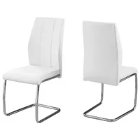Chaise de salle à manger contemporaine en similicuir avec pattes en U - Ensemble de 2 - Blanc/Argent