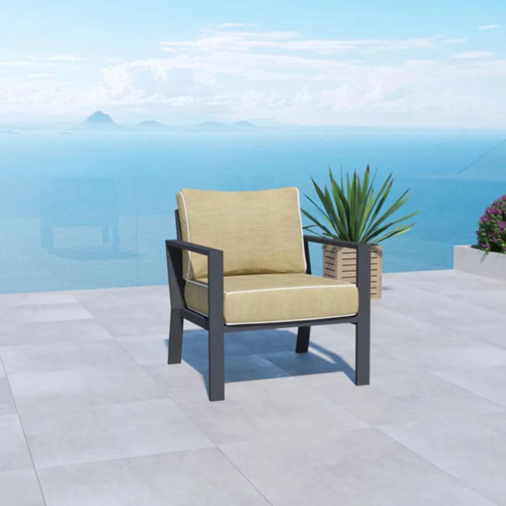 Fauteuil à accoudoirs de patio en aluminium au fini pulvérisé Portofino - Gris/Beige