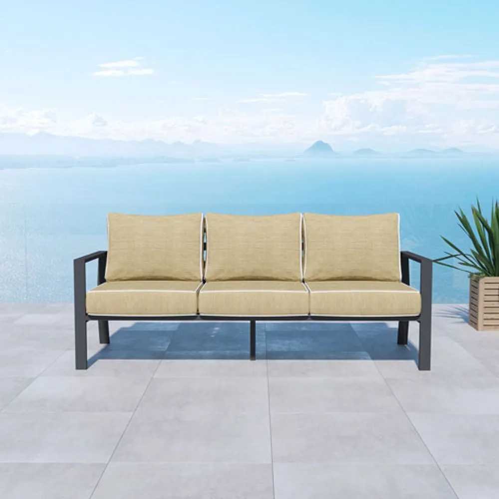 Sofa de patio en aluminium au fini pulvérisé Portofino - Gris/Coussin beige