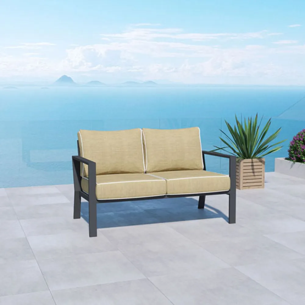 Portofino Powder Coated Aluminum Patio Loveseat - Grey/Beige