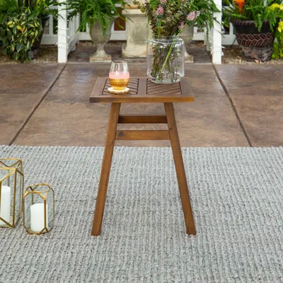 Winmoor Home Transitional Square Outdoor Chevron Side Table