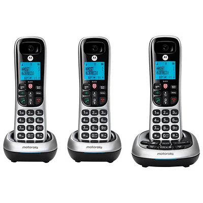 Motorola 3-Handset DECT 6.0 Cordless Phone with Answering Machine (CD4013) - Black/Silver