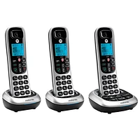 Motorola 3-Handset DECT 6.0 Cordless Phone with Answering Machine (CD4013) - Black/Silver