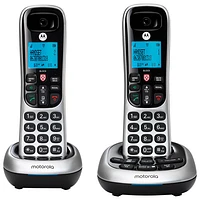 Motorola 2-Handset DECT 6.0 Cordless Phone with Answering Machine (CD4012) - Black/Silver