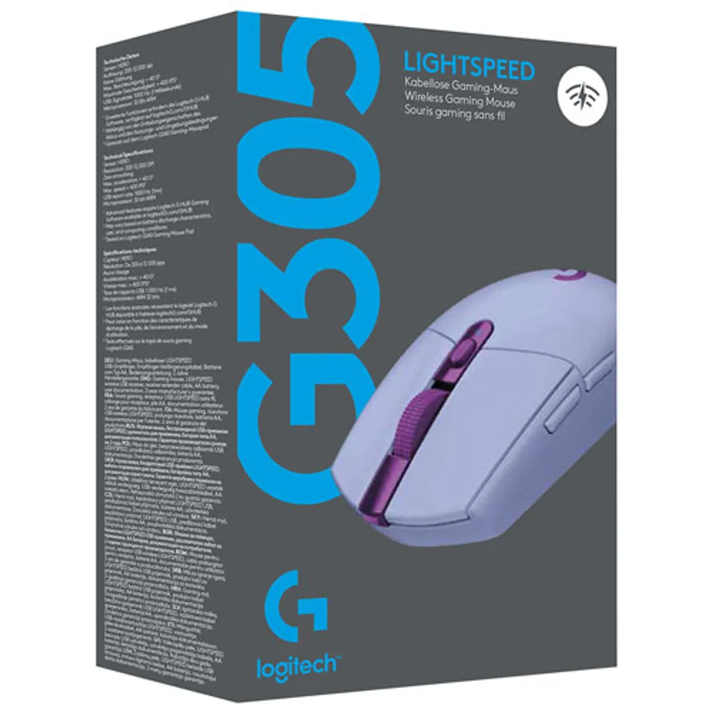 Logitech G305 LIGHTSPEED 12000 DPI Wireless HERO Optical Gaming Mouse - Lilac