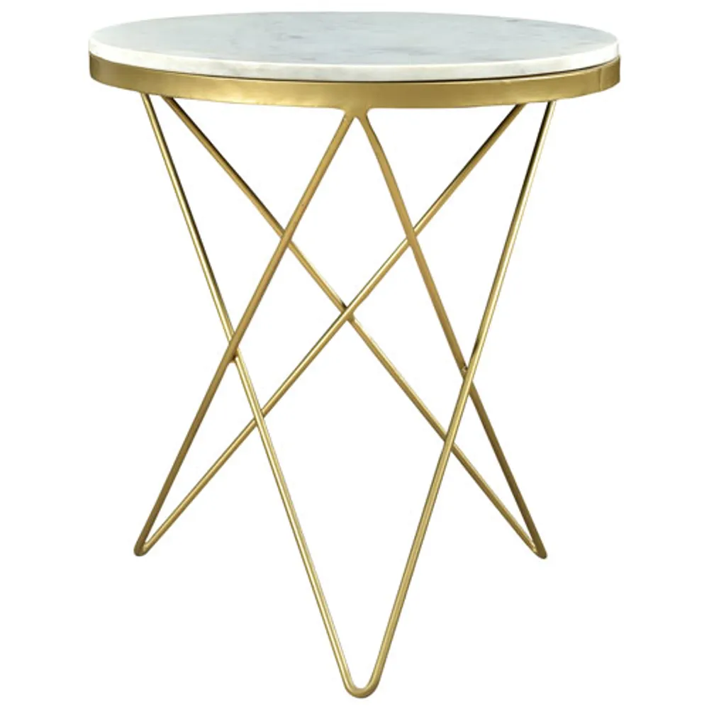 Haley Contemporary Round Side Table - White/Gold