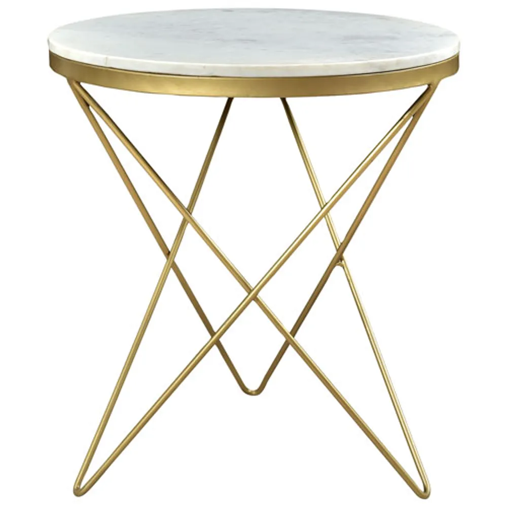 Haley Contemporary Round Side Table - White/Gold