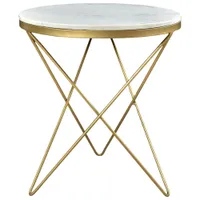 Haley Contemporary Round Side Table - White/Gold