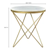 Haley Contemporary Round Side Table - White/Gold
