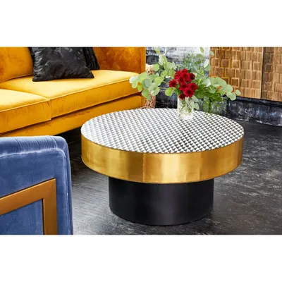 Optic Contemporary Round Coffee Table - Black/Brass