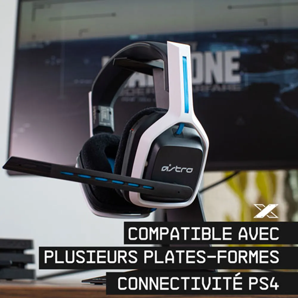 Casque de jeu sans fil avec microphone A20 de 2e gén d'ASTRO Gaming pour PS4 et PS5 - Blanc/Bleu