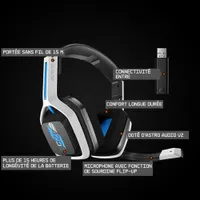 Casque de jeu sans fil avec microphone A20 de 2e gén d'ASTRO Gaming pour PS4 et PS5 - Blanc/Bleu