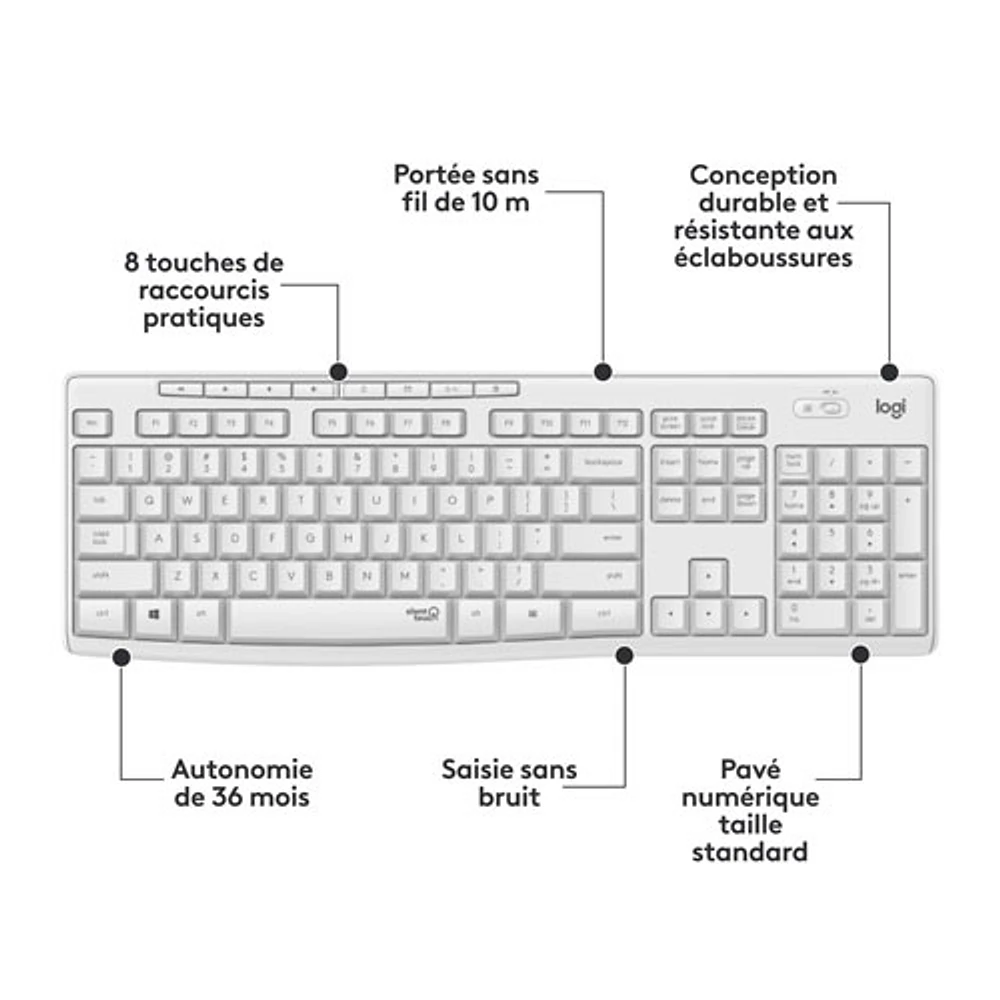 Ensemble clavier et souris optique sans fil silencieux MK295 de Logitech