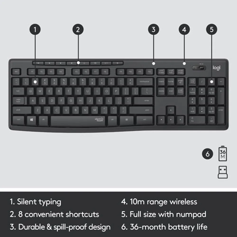 Logitech MK295 Silent Wireless Optical Keyboard & Mouse Combo - Graphite