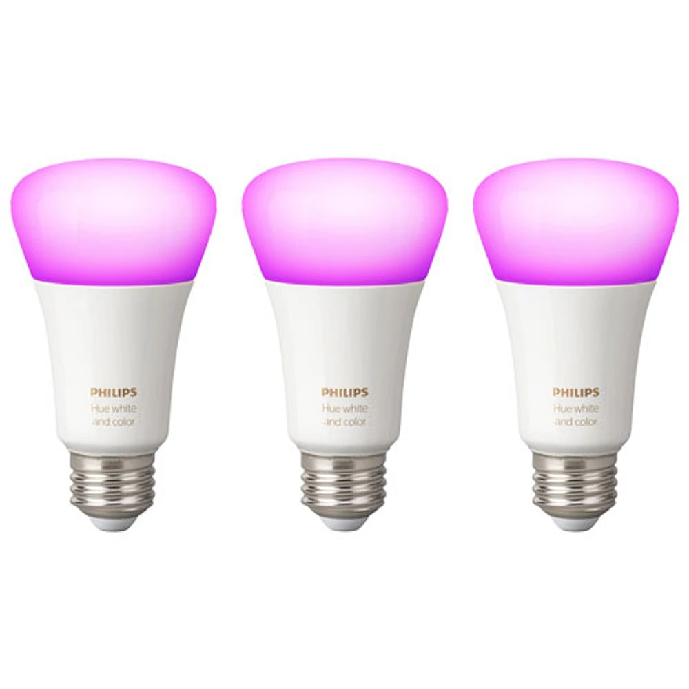 3 ampoules DEL intelligentes Bluetooth Hue A19 de Philips - Ambiance blanche et couleur - Exclusivité de Best Buy