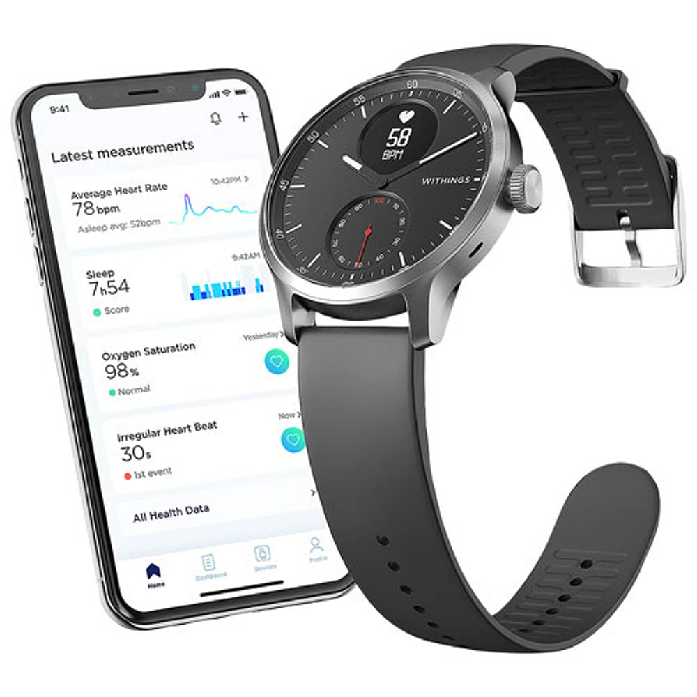 Montre intelligente hybride 42 mm ScanWatch Withings moniteur de fréquence cardiaque/oxymètre - Noir