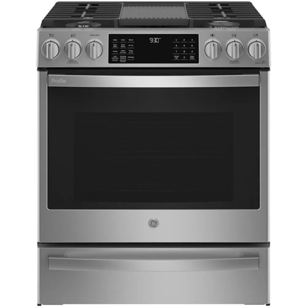 GE Profile 30" 5.6 Cu.Ft. True Convection 5-Burner Slide-In Gas Air Fry Range (PCGS930YPFS) - Stainless