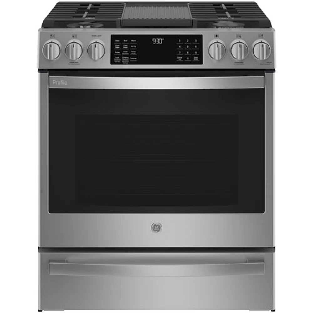 GE Profile 30" 5.6 Cu.Ft. True Convection 5-Burner Slide-In Gas Air Fry Range (PCGS930YPFS) - Stainless