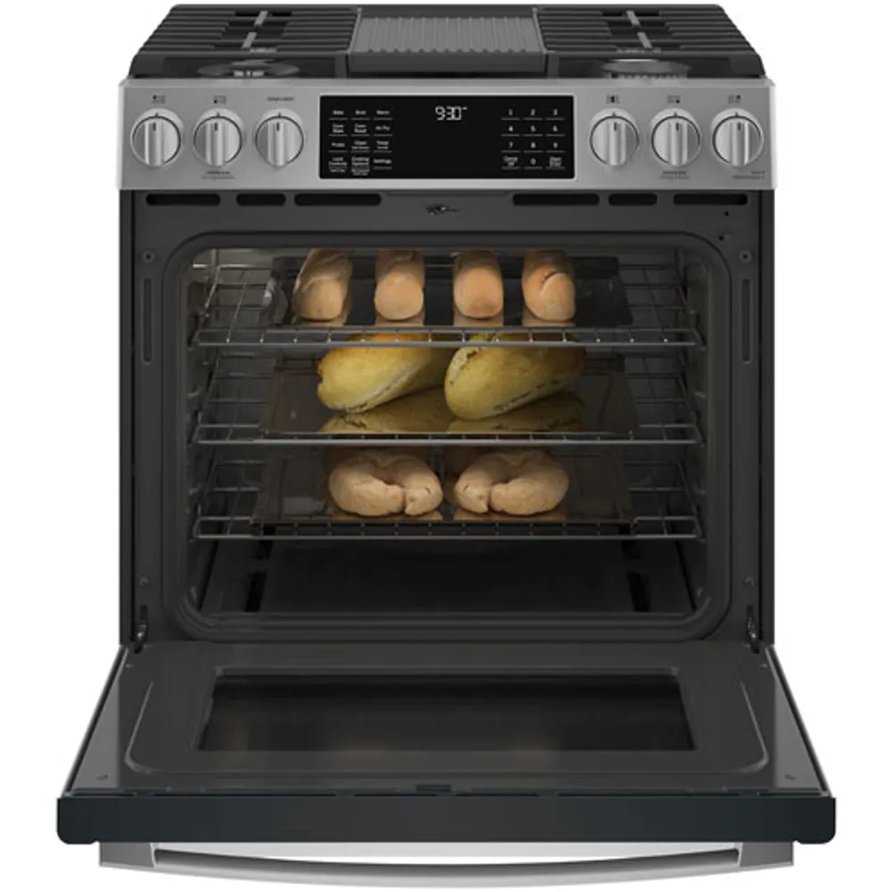 GE Profile 30" 5.6 Cu.Ft. True Convection 5-Burner Slide-In Gas Air Fry Range (PCGS930YPFS) - Stainless