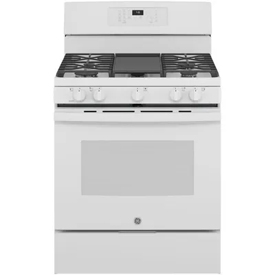 GE 30" 5.0 Cu. Ft. Fan Convection 5-Burner Freestanding Gas Air Fry Range (JCGB735DPWW) - White