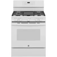 GE 30" 5.0 Cu. Ft. Fan Convection 5-Burner Freestanding Gas Air Fry Range (JCGB735DPWW) - White