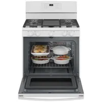 GE 30" 5.0 Cu. Ft. Fan Convection 5-Burner Freestanding Gas Air Fry Range (JCGB735DPWW) - White