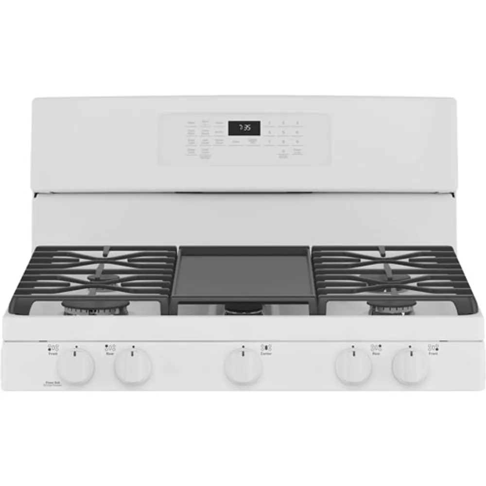 GE 30" 5.0 Cu. Ft. Fan Convection 5-Burner Freestanding Gas Air Fry Range (JCGB735DPWW) - White